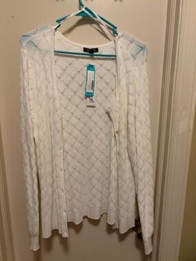 White Open-Knit Cardigan Sweater - Women